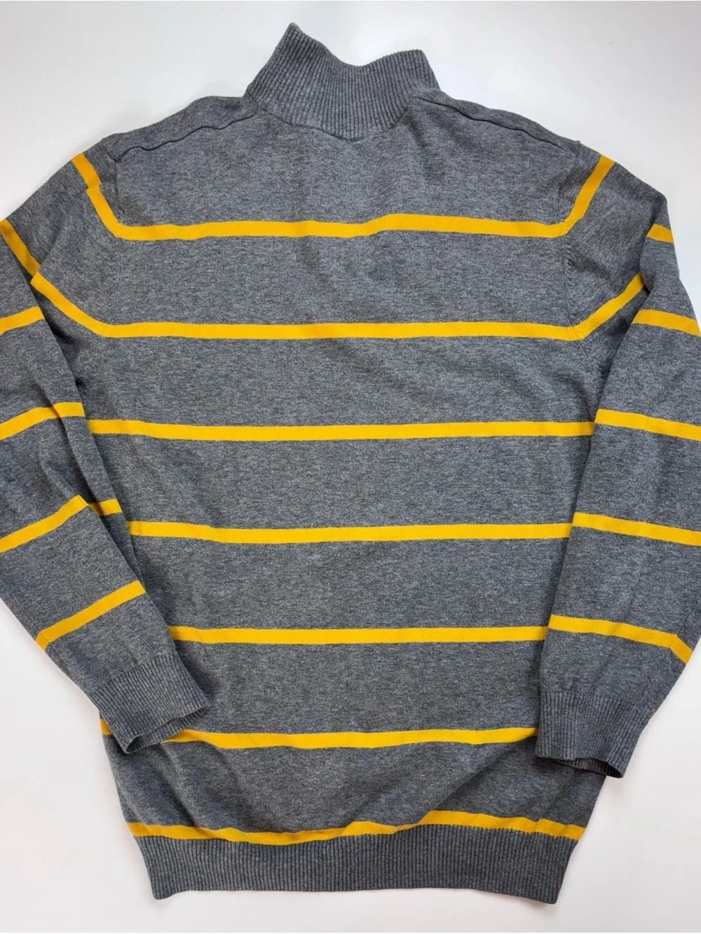 Old Navy XXL Gray & Yellow Striped Quarter Zip Cotton Sweater